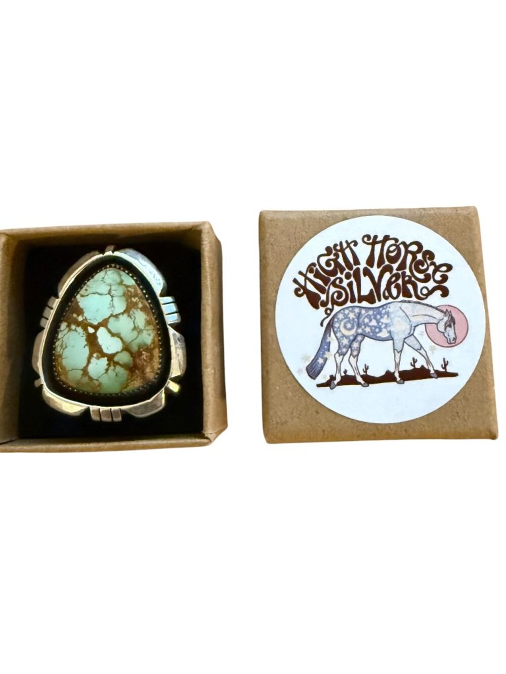 High Horse Silver Montezuma Royston Turquoise & Sterling Saw-cut Shadowbox Ring